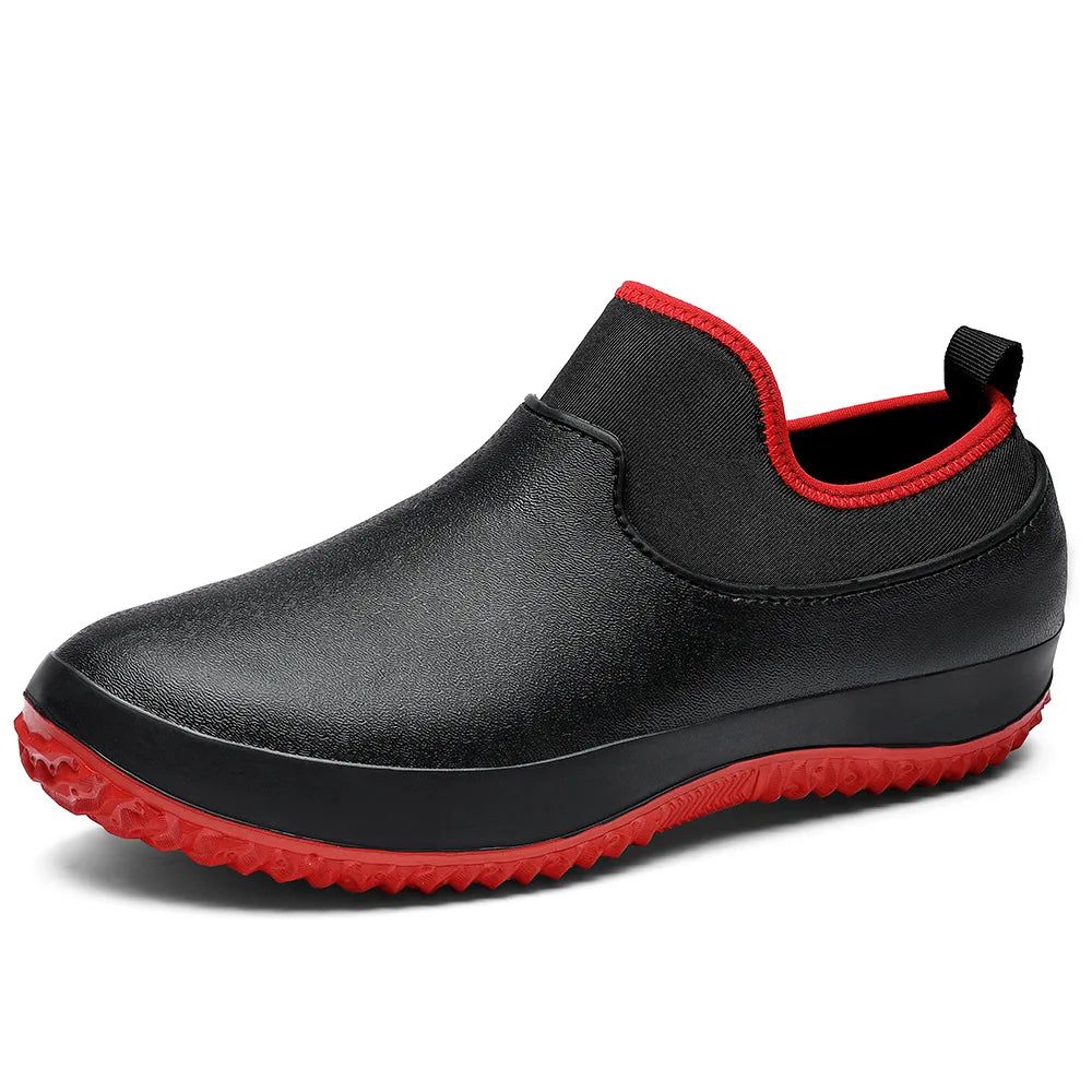 AquaElegance Korte Regenlaarzen voor Mannen | Waterdichte, antislip en comfortabele rubberen schoenen, ideaal voor chefs en buitenactiviteiten in regenachtig weer.