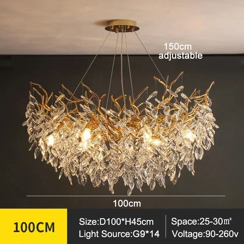 Exclusieve kroonluchter met kristallen bladeren – takken effect, moderne elegantie