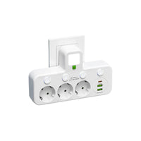 Brehn | Meervoudige stekkerdoos VOLTRIQ ProLine | 3–4 aansluitingen + 2× USB & 1× Type-C | 2500 W | Overspanningsbeveiliging & controle schakelaar