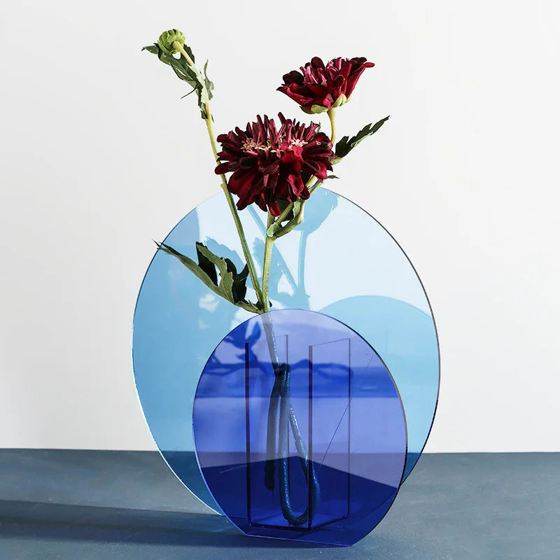 AquaLuxe Elegante Acrylen Vaasje | Adembenemend roze en blauwe contrastvaas voor moderne woninginrichting en artistieke flair