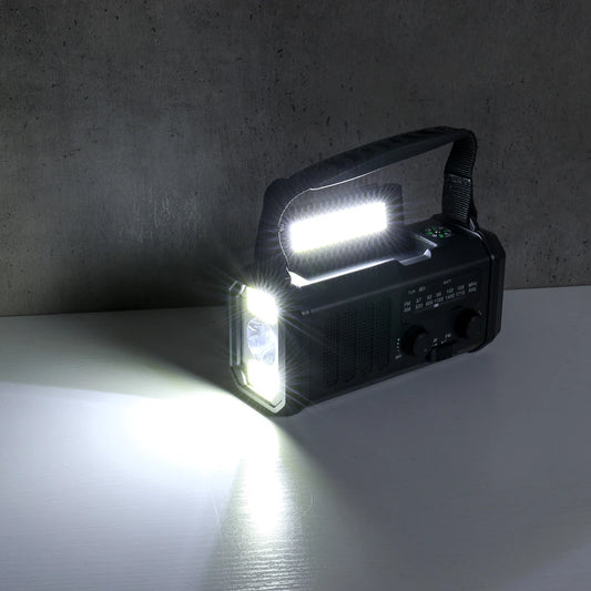 Multifunctionele Solar Radio | AM/FM-radio met zaklamp, kompas en handmatige stroomgenerator