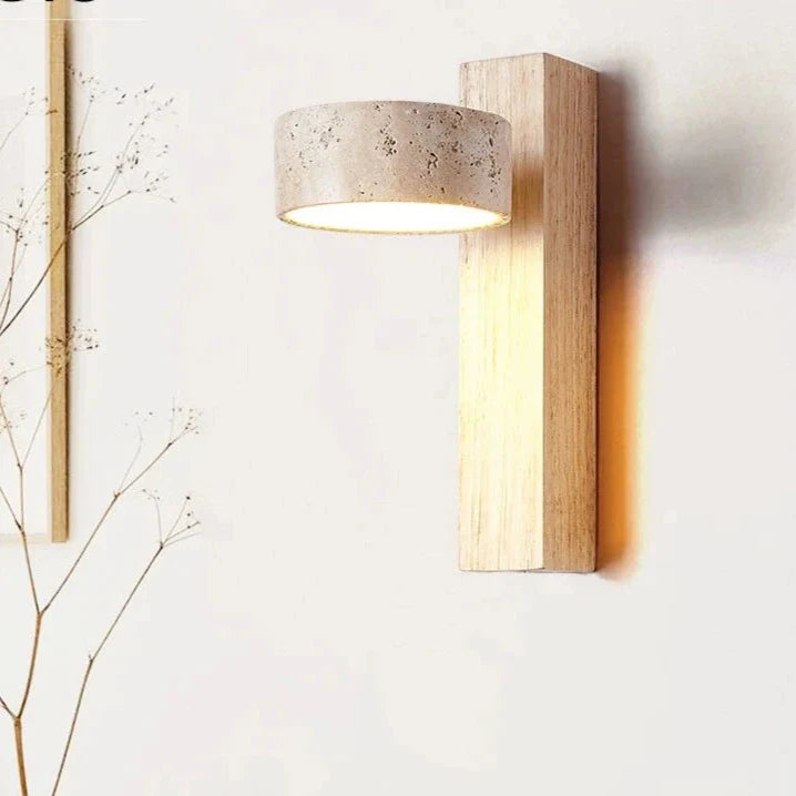 Travertine Houten Nachtkastje Wandlamp