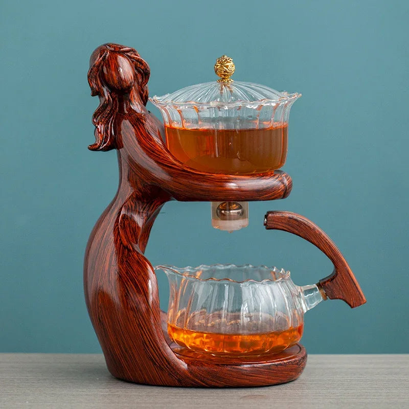 TeaLux Artisan Theepot Set | Elegante automatische theeset met hittebestendig glas en stijlvolle houder voor de perfecte brouwervaring