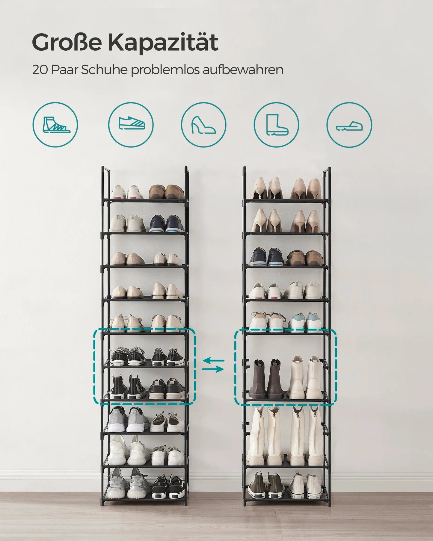 Schoenenkast van metaal | Smalle schoenenrek | Ruimtebesparende schoenenopslag | StahlLine