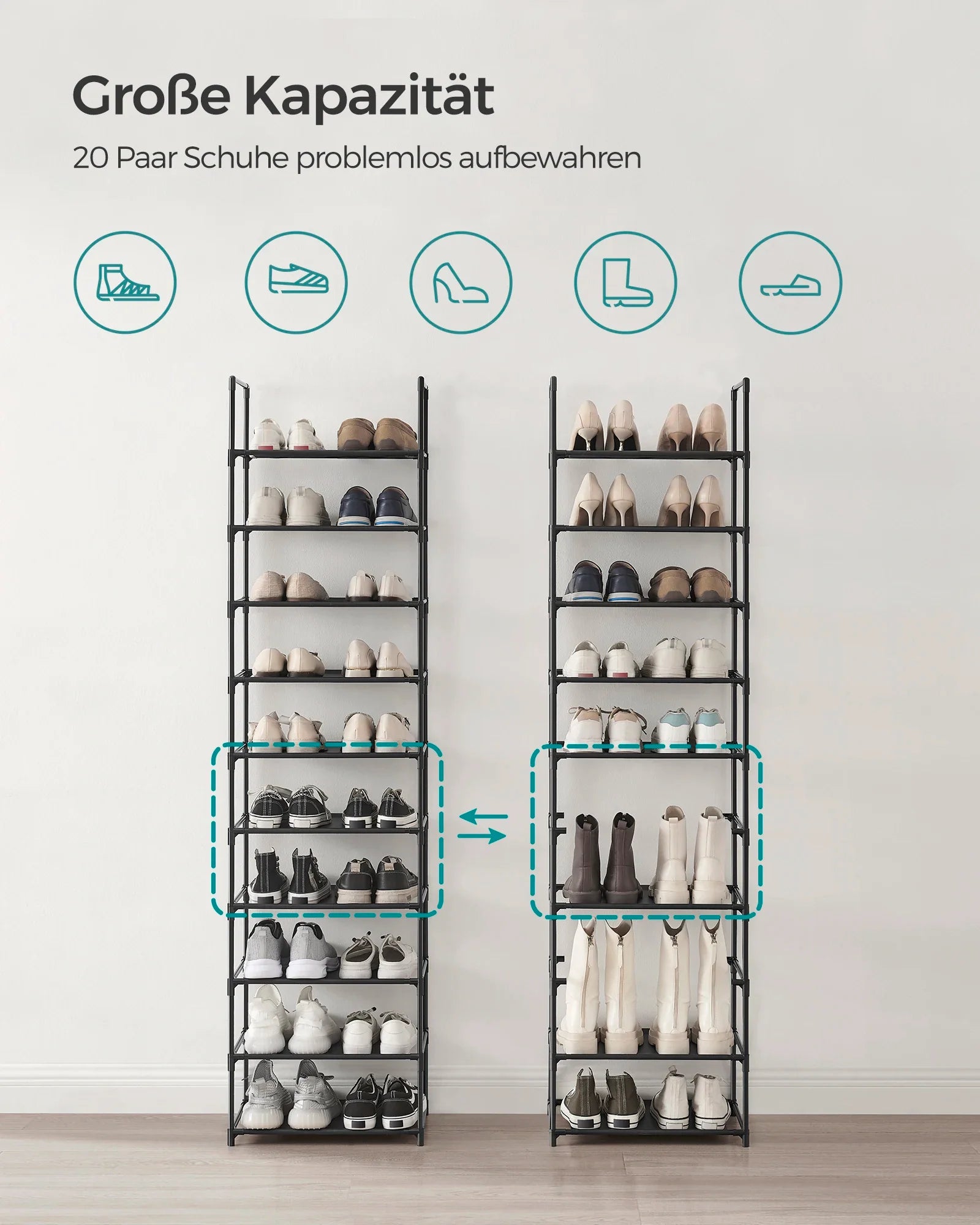 Schoenenkast van metaal | Smalle schoenenrek | Ruimtebesparende schoenenopslag | StahlLine