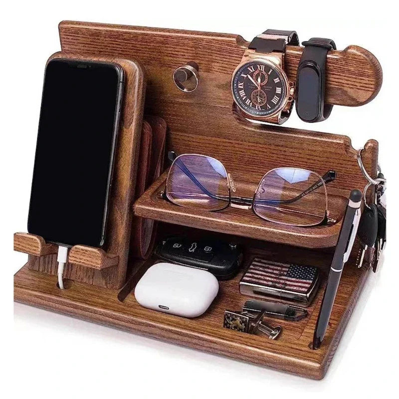 Skanto | Houten Nachtkastje Telefoon Dockingstation – Multifunctioneel Rek voor Portemonnee, Horloge en Opslag, Ideaal voor Valentijnsdag