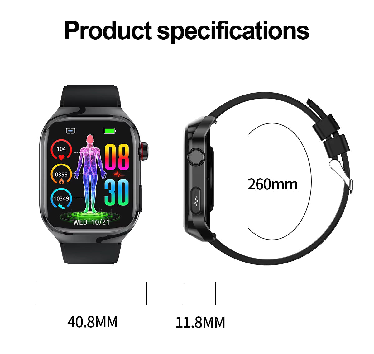Unisex Smartwatch met ECG Gezondheidsmonitoring Bluetooth AMOLED Scherm
