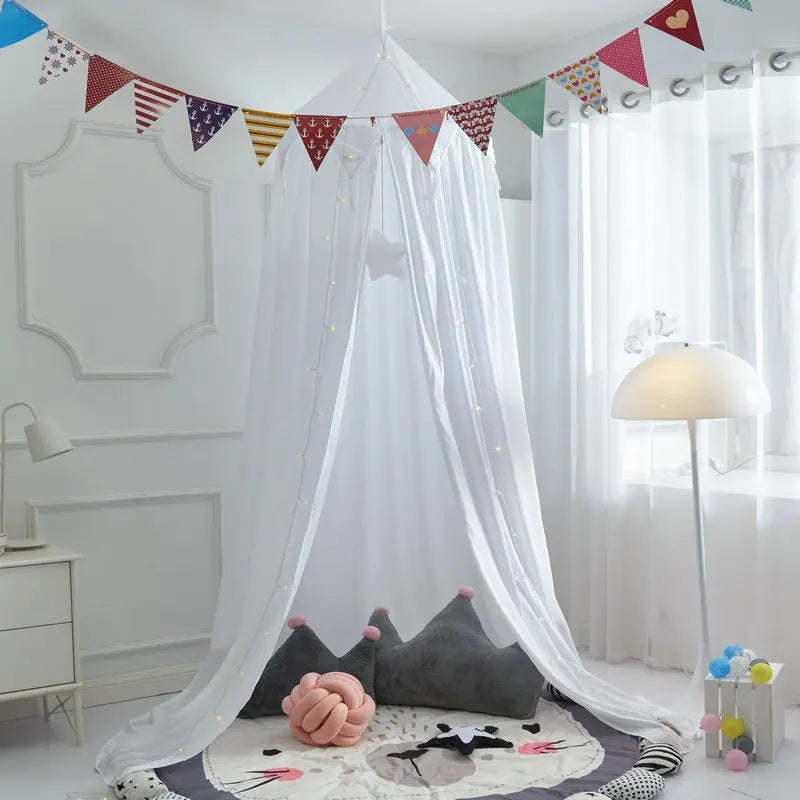 LumaNest Kinderbedtent Met Kwastjes In Wit Roze Grijs