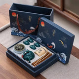 Traditionele Keramische Theeset met Theepot, Kopjes en Wierookhouder voor Ontspannen Theemomenten
