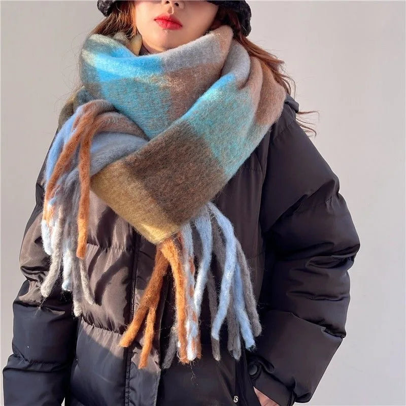 Winter sjaal – Zachte pluche stof, Extra lang & Kleurrijk ruitpatroon