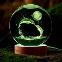 Mariluna Kristallen Bol Dolfijn | 3D-Lasergravure & LED-Basis | Maan- & Zee-motief