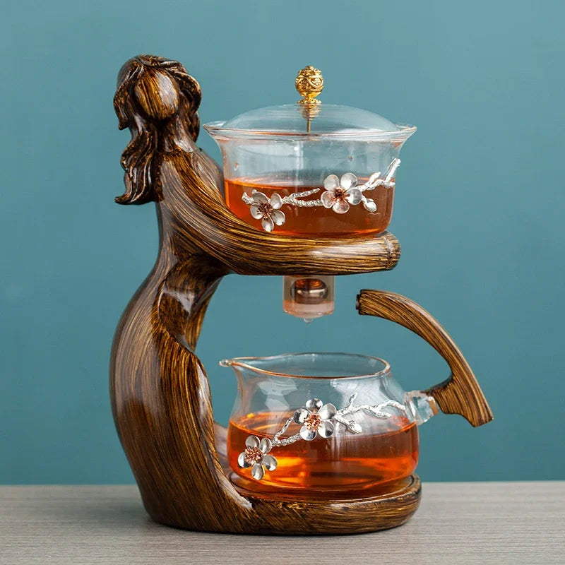 TeaLux Artisan Theepot Set | Elegante automatische theeset met hittebestendig glas en stijlvolle houder voor de perfecte brouwervaring
