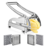 GourmetSlice Elite Potato Cutter | Versatile stainless steel slicer for perfect French fries, crispy potato chips, and efficient meat chopping in your kitchen.