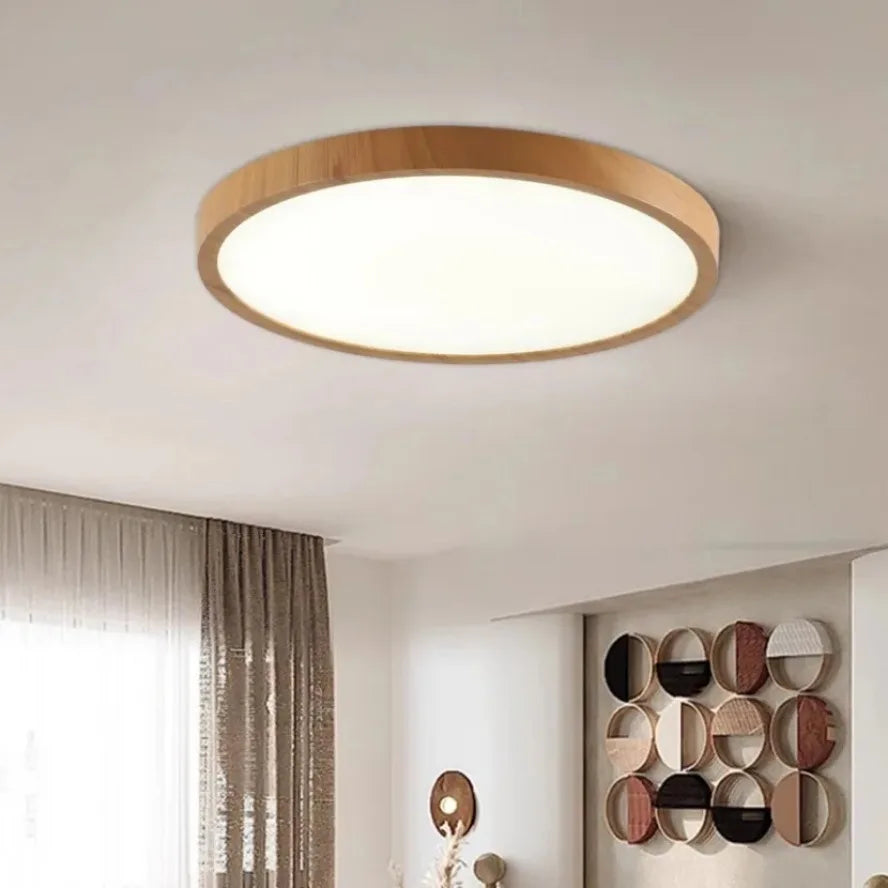 Moderne ronde LED plafondlamp met houten frame