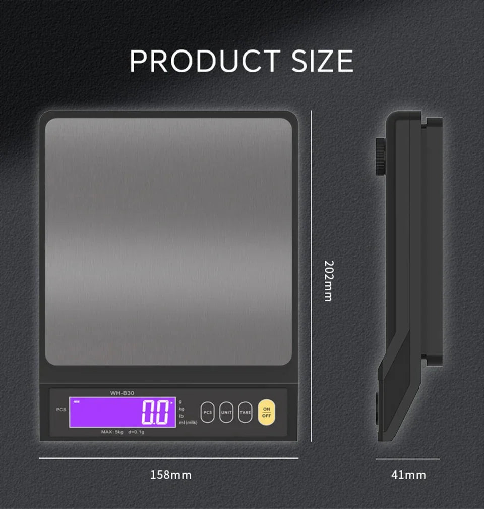 Skanto | 5 kg/0,1 g en 10 kg/1 g digitale elektronische keukenweegschaal, LCD-scherm, volledig waterdicht roestvrijstalen gereedschap voor bakken