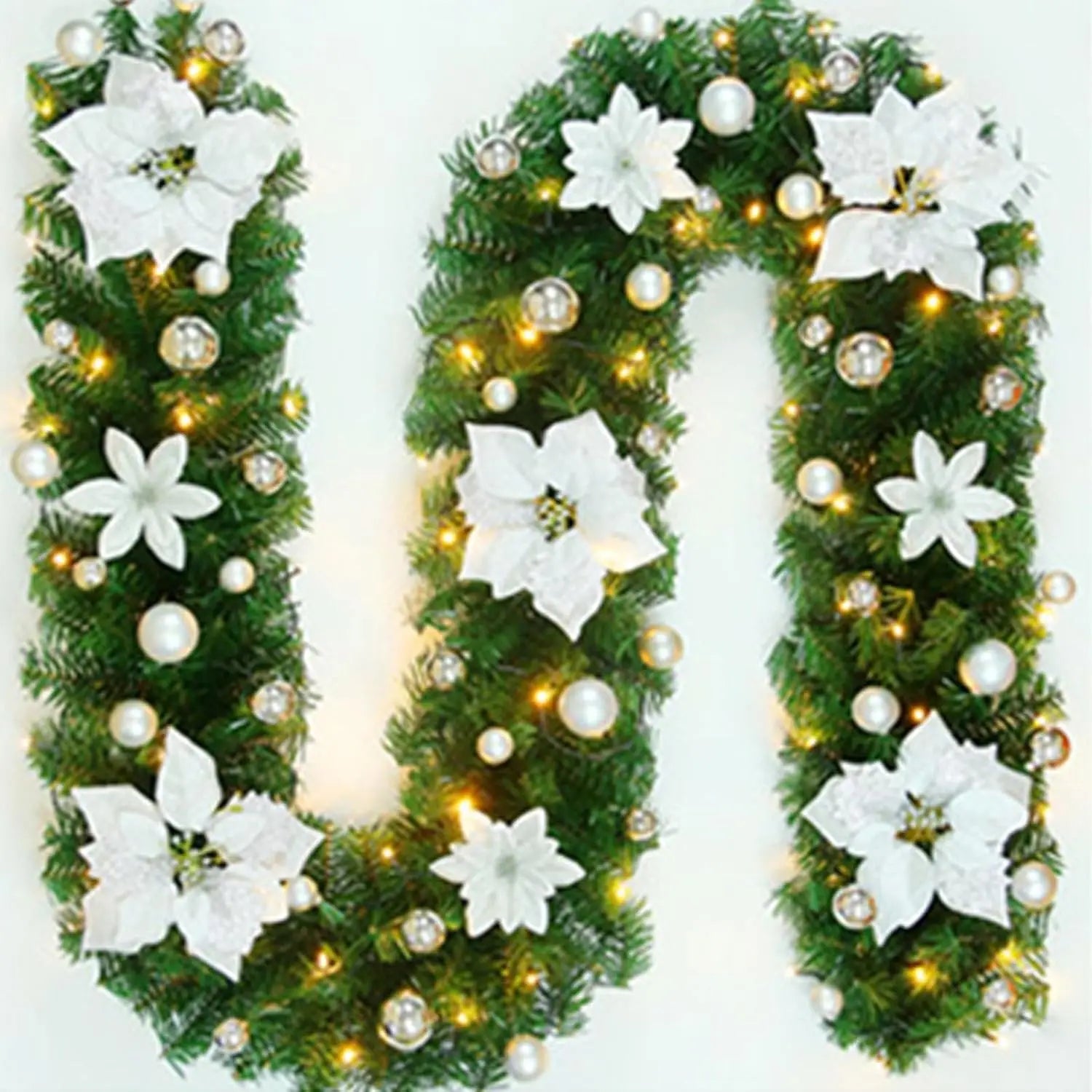 Luminarae | Kerstguirlande 2,7 m | Met LED-verlichting & dennen takken | Voor open haard, trapleuning & deurdecoratie | 5 Kleuren