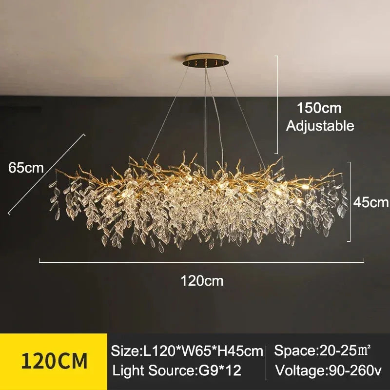 Exclusieve kroonluchter met kristallen bladeren – takken effect, moderne elegantie