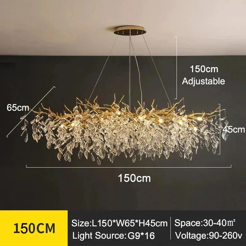 Exclusieve kroonluchter met kristallen bladeren – takken effect, moderne elegantie