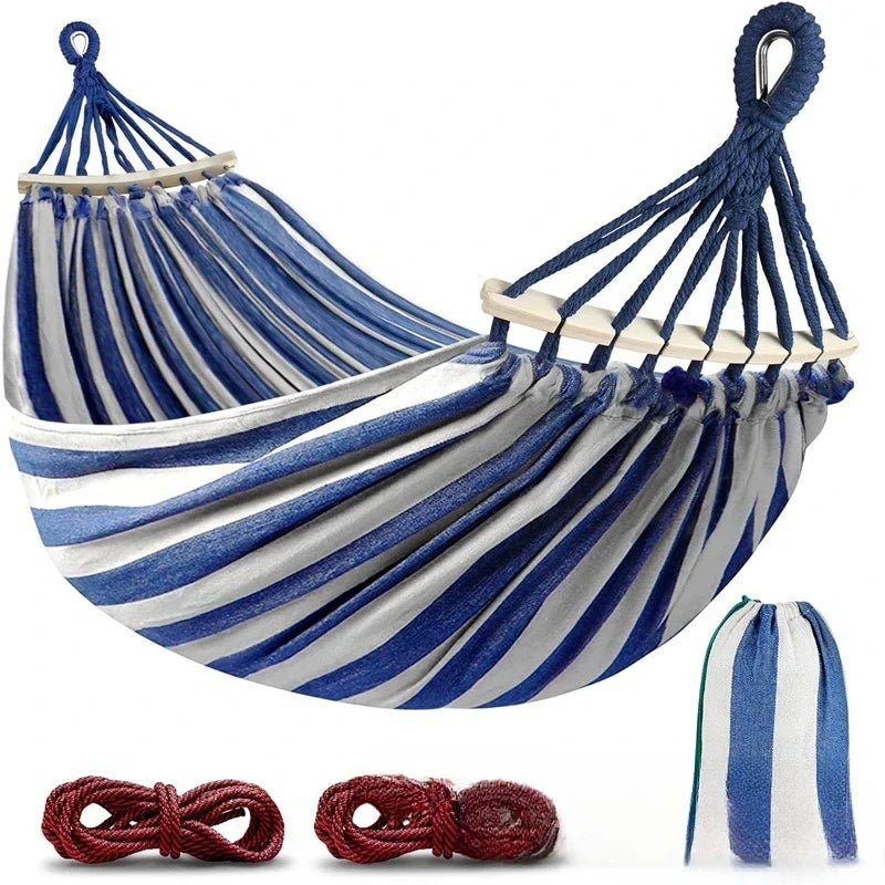 Dubbele Canvas Hangmat met Houten Spreiders voor Buiten