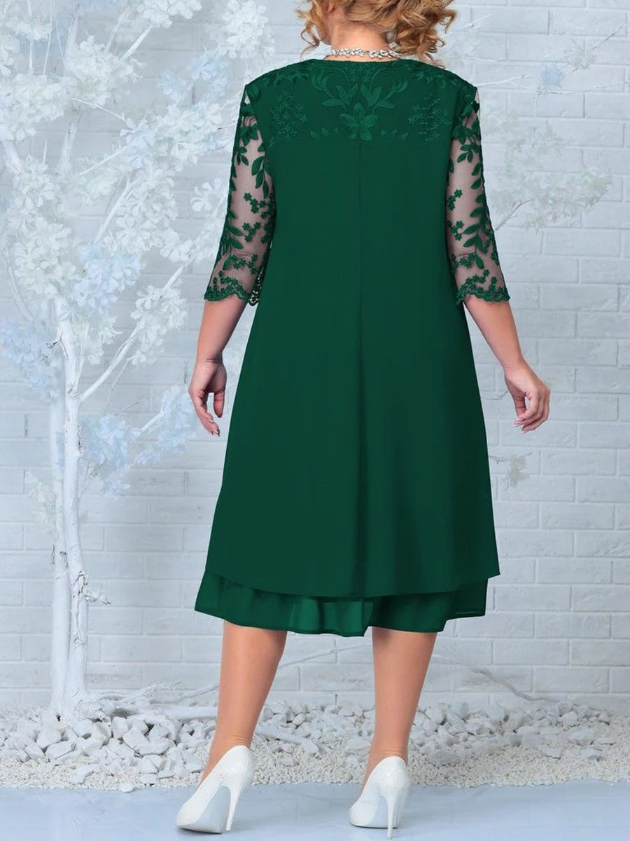Elysian Elegance Plus Size Jurk | Exquisiet geborduurd bloemen patchwork ontwerp perfect voor herfstbruiloften en formele feesten