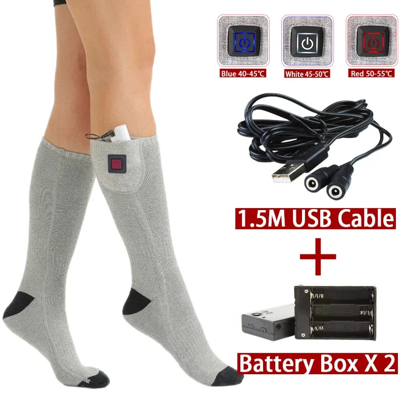 Elektrische Verwarmde Sokken | USB Verwarmde Sokken voor Vrouwen & Mannen | 3 Warmte-niveaus | Ideaal voor Skiën, Fietsen & Buitenactiviteiten | ThermaStep