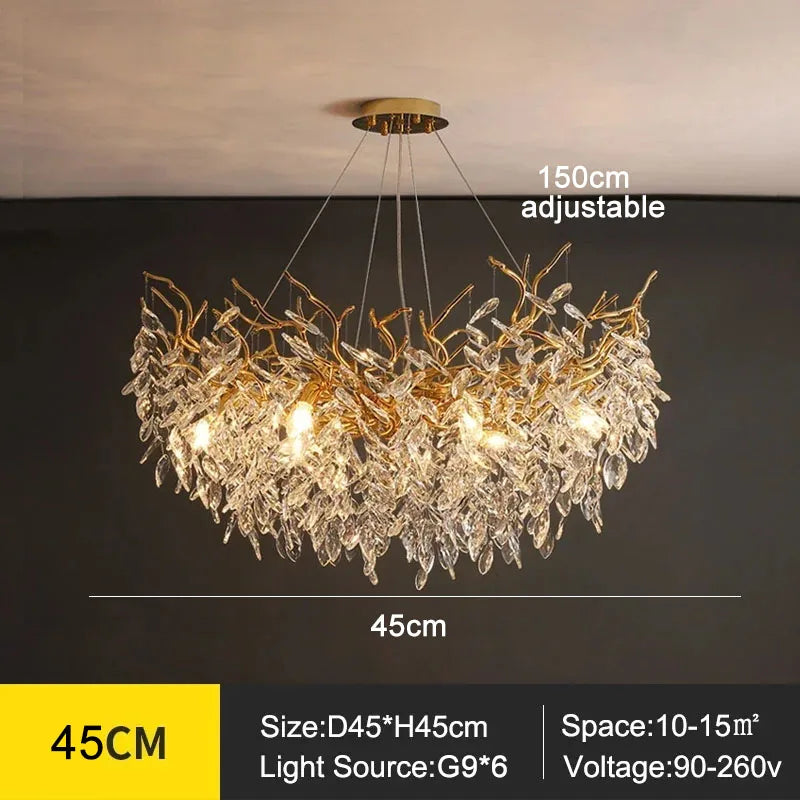 Exclusieve kroonluchter met kristallen bladeren – takken effect, moderne elegantie