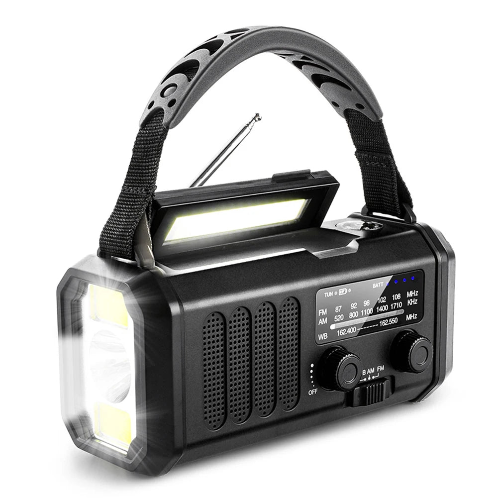 Multifunctionele Solar Radio | AM/FM-radio met zaklamp, kompas en handmatige stroomgenerator