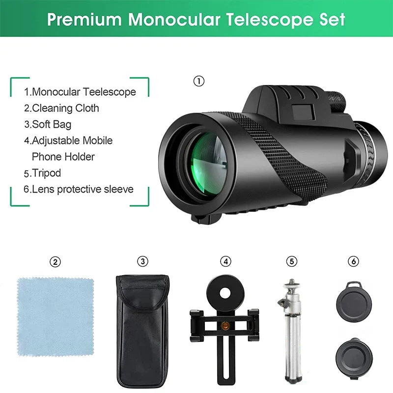 80x100 HD Zoom Monoculaire Telescoop: Krachtige draagbare verrekijkers voor jagen, kamperen en buitenverkenning