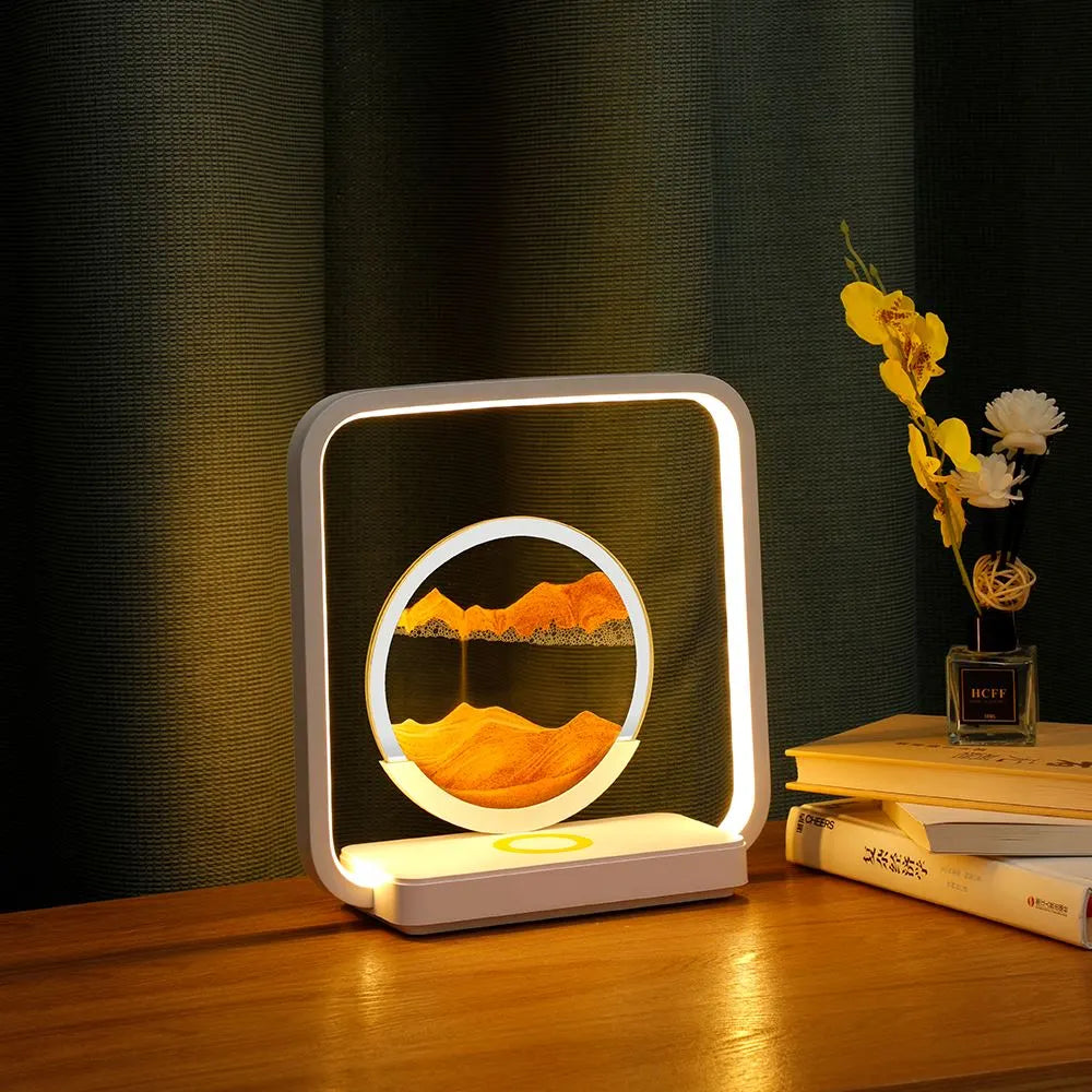 SandArt Elegance |  Sierlijke Zandkunst Nachtlamp met Draadloze Oplaadfunctie