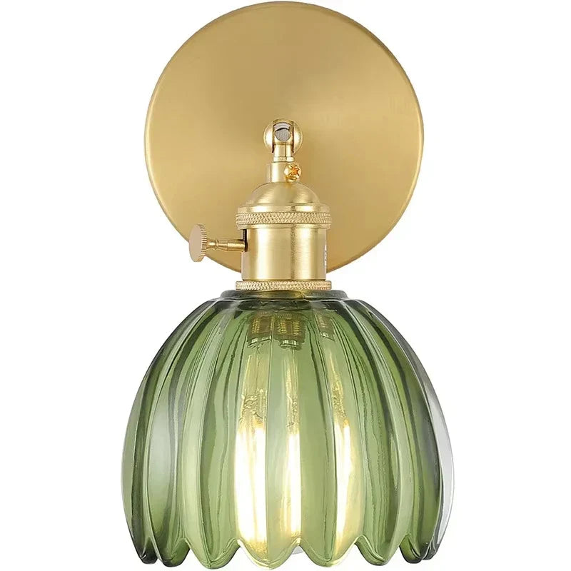 Retro wandlamp in de vorm van een tulp bloem – wandlamp met glazen kap en gouden afwerking