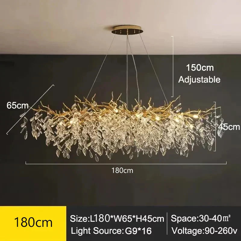 Exclusieve kroonluchter met kristallen bladeren – takken effect, moderne elegantie