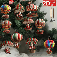 NordicJoy Kersthangertjes: heteluchtballon & kerstman | 10-delige set houten ornamenten | Kerstversiering & decoratie | Cadeau-idee