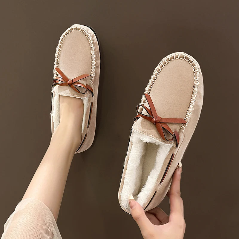 LuxeStep Elegante Moccasin Loafers | Chic strik-slippers met pluizige voering voor moeiteloze herfststijl en comfort
