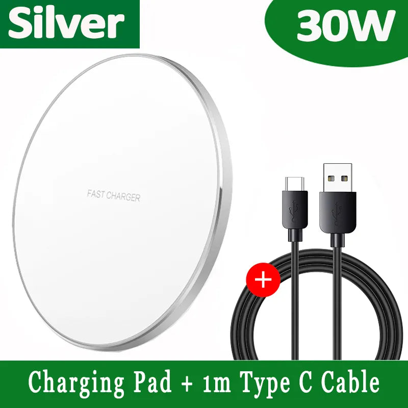 30W Snelle Draadloze Oplaadpad | Premium USB C Oplaadkabel MagSafe Oplader voor Apple iPhone, Samsung & Android - Snelle Draadloze Oplaadpad
