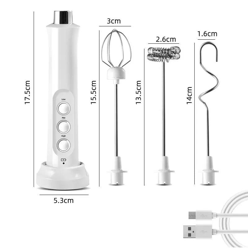 3 In 1 Elektrische Melkopschuimer Oplaadbare Melkopschuimer Handheld Opschuimapparaat Hoge Snelheden Melkopschuimer Drankmixer Koffie