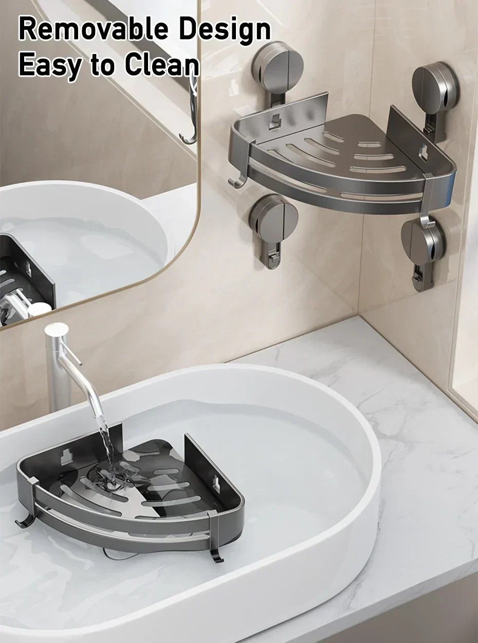 AquaGrip Zuignap-Doucherek zonder boren – Aluminium Badrek, Hoek- of Wandmontage