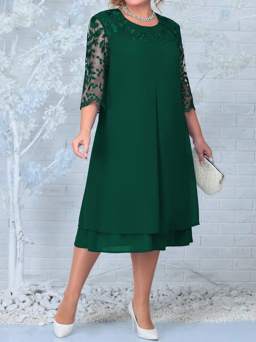 Elysian Elegance Plus Size Jurk | Exquisiet geborduurd bloemen patchwork ontwerp perfect voor herfstbruiloften en formele feesten