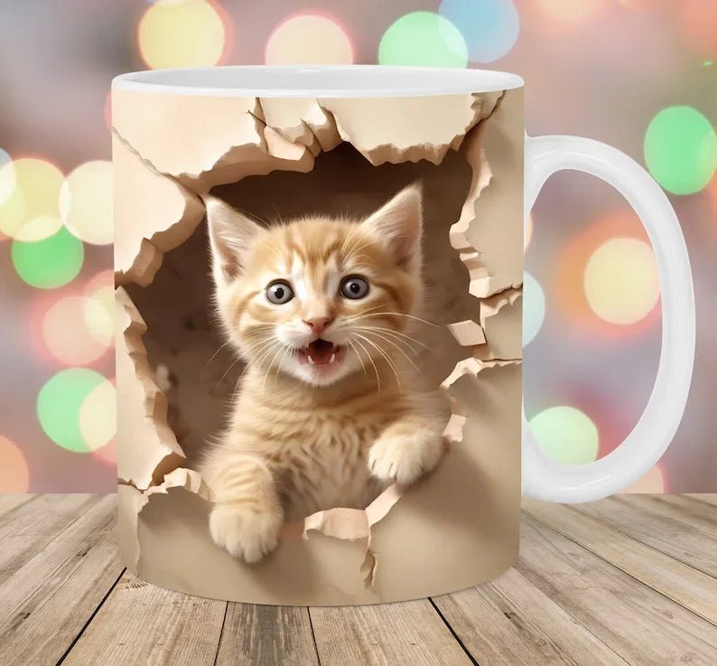 FelineElegance 3D Zwarte Kat Koffiemok | Betoverende keramische theekop met een speels ontwerp, perfect voor kinderen en ideaal voor verrassingscadeaus.