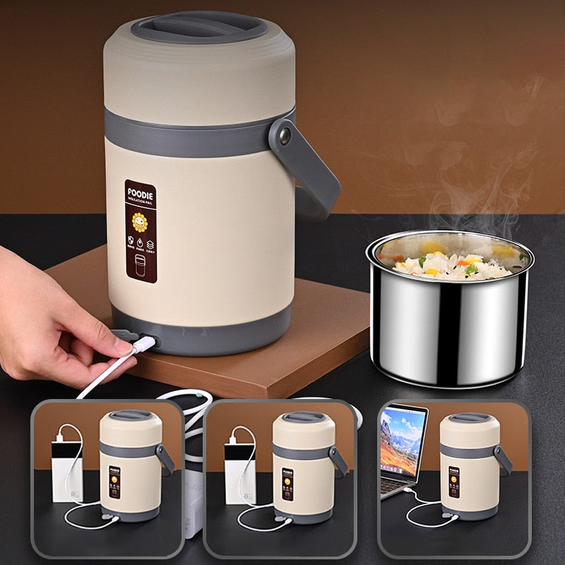 USB Verwarmde Lunchbox | 304 Roestvrij Staal, Draagbare Voedselverwarmer