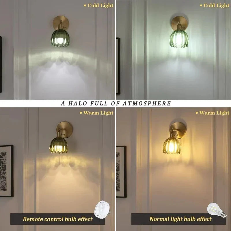 Retro wandlamp in de vorm van een tulp bloem – wandlamp met glazen kap en gouden afwerking
