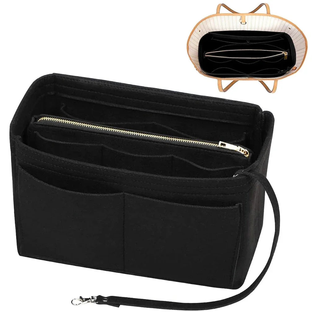 TaschenLuxe Organizer Inlay | Vilt-inzet met rits | 15 vakken & sleutelhanger | Voor handtassen & shoppers