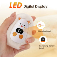 Furrio Elektrische Handwarmer Vos | Oplaadbaar 1200 mAh | 3 Warmte-niveaus & Digitale Weergave | Pluche Oppervlak | USB Type-C | Draagbaar voor Winter & Kantoor