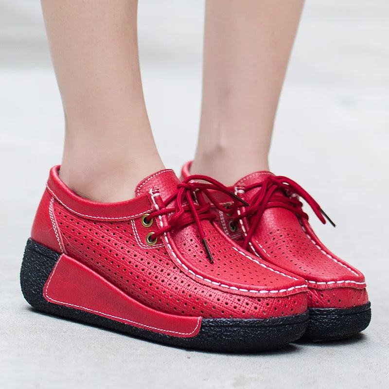 LuxeStride Echte Leren Loafers | Elegant ontworpen platte platform mocassins voor ultiem comfort en stijl