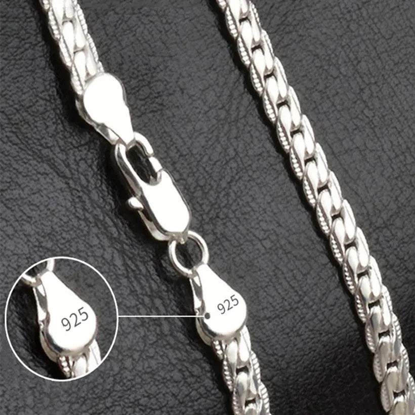 AuraElegance Sterling Zilveren Ketting | Tijdloos 925 sterling zilveren ontwerp met een 6mm zijketting, beschikbaar in 16/18/20/22/24 inch, perfect voor bruiloften, verlovingen en luxe cadeaus.
