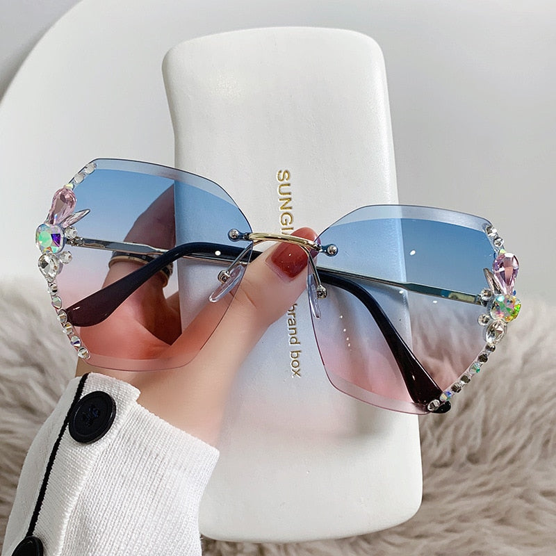 Rhinestone zonnebril zonder montuur