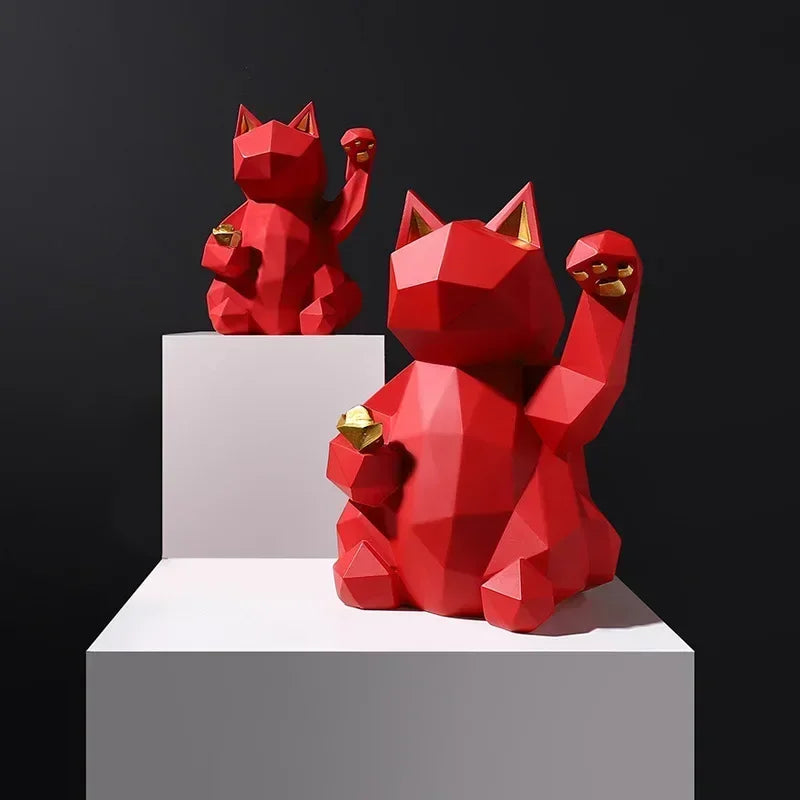 Noordse Minimalisme Geometrie Gelukskat Statuen
