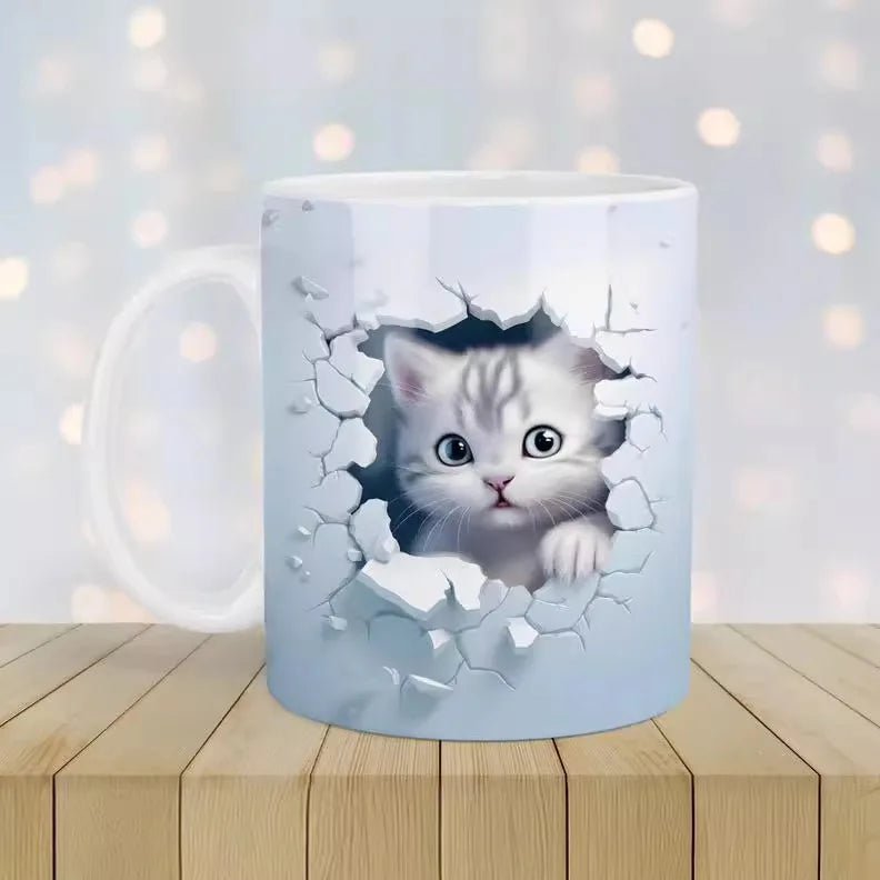 FelineElegance 3D Zwarte Kat Koffiemok | Betoverende keramische theekop met een speels ontwerp, perfect voor kinderen en ideaal voor verrassingscadeaus.