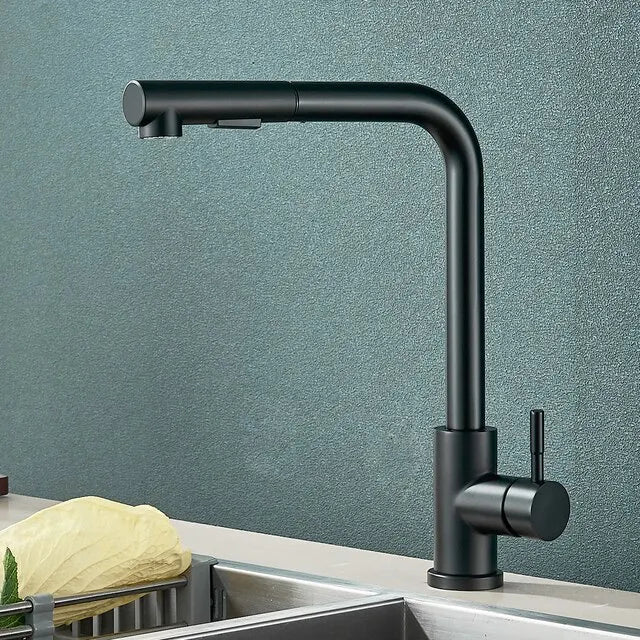Zwarte uittrekbare keukenkranen - Flexibele 2-modus straal- en spraydouche, roestvrijstalen warm-koud water mengkraan