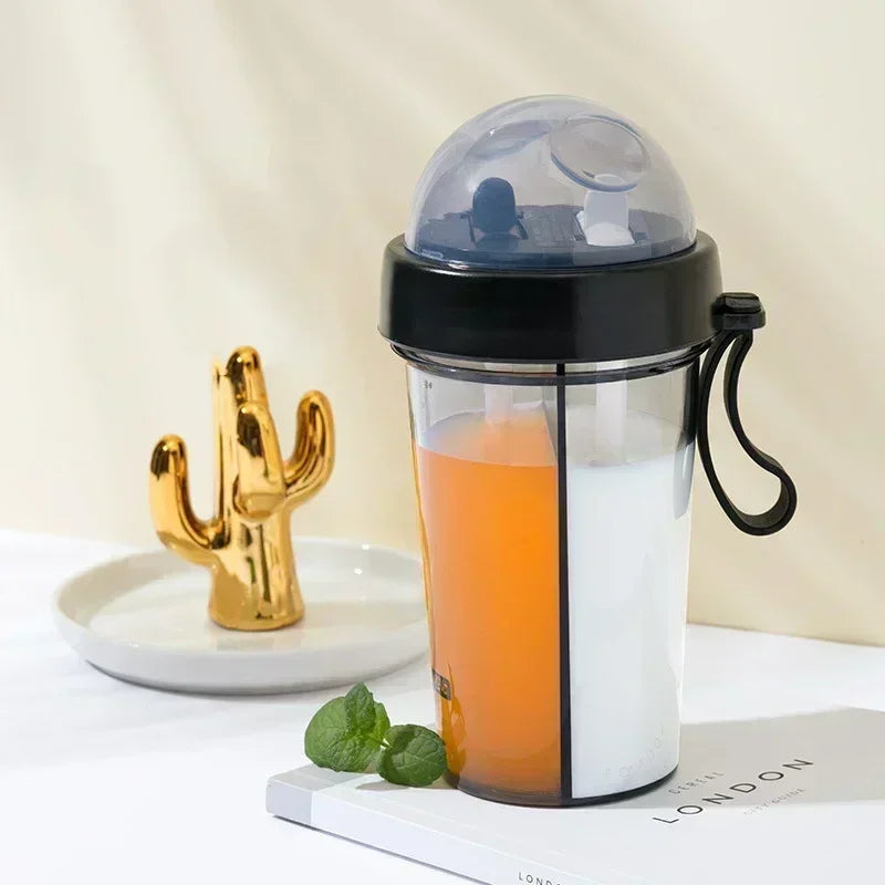 AquaBelle Luxe Dubbelcompartiment Waterfles | Stijlvolle en draagbare dubbele rietjesbeker voor studenten en buitensportliefhebbers