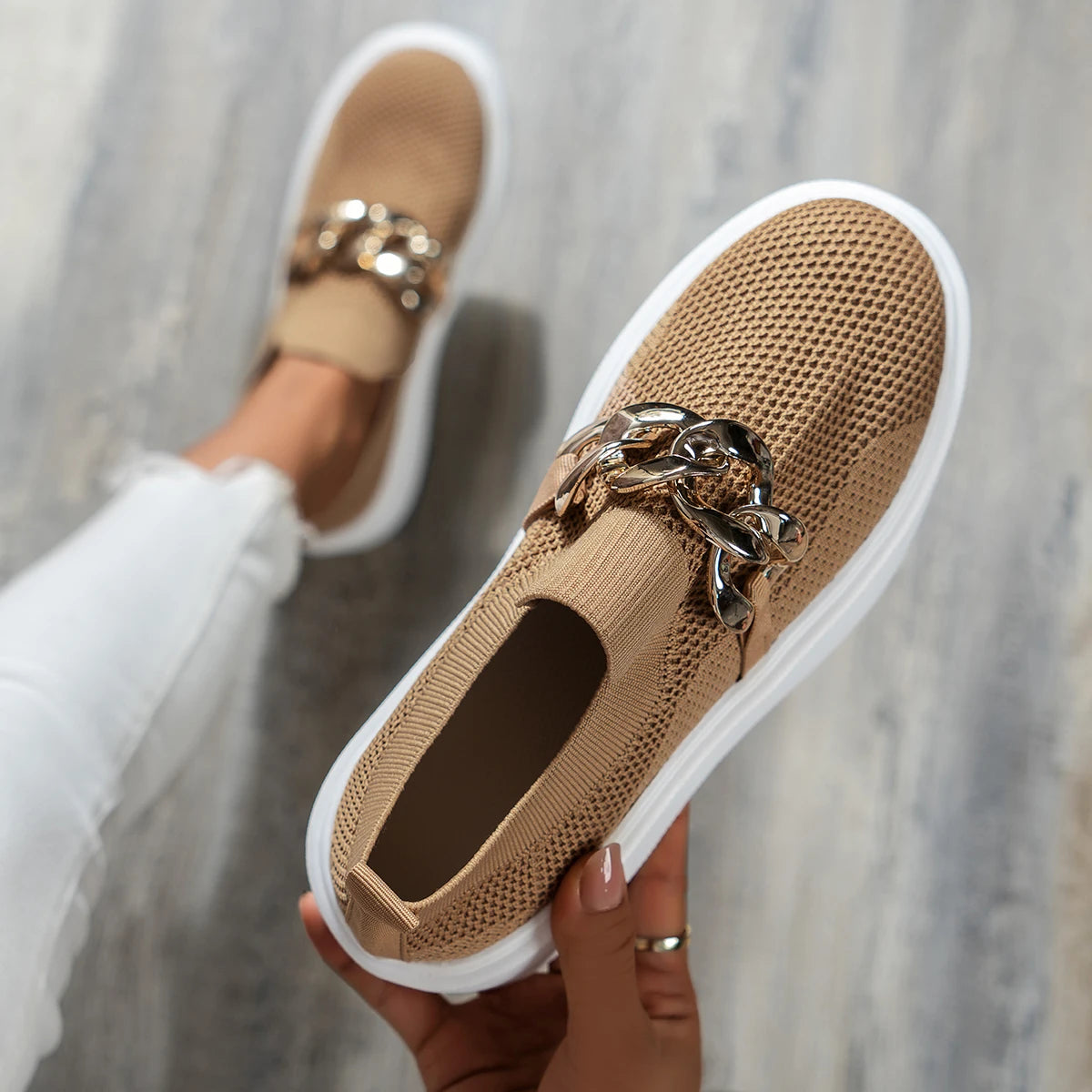 LuxeStride Elegante Loafers | Chic metalen ketting loafers voor stijlvolle comfort en veelzijdig gebruik